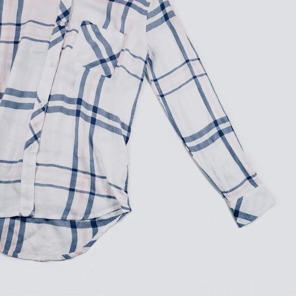 Rails Hunter Plaid Classic Indigo Powder Blush Button Up Flannel Top - Picture 9 of 10